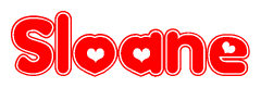 The image is a clipart featuring the word Sloane written in a stylized font with a heart shape replacing inserted into the center of each letter. The color scheme of the text and hearts is red with a light outline.