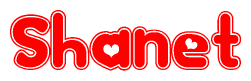 The image is a clipart featuring the word Shanet written in a stylized font with a heart shape replacing inserted into the center of each letter. The color scheme of the text and hearts is red with a light outline.
