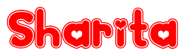 The image is a clipart featuring the word Sharita written in a stylized font with a heart shape replacing inserted into the center of each letter. The color scheme of the text and hearts is red with a light outline.