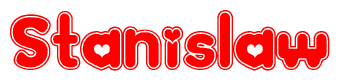 The image is a clipart featuring the word Stanislaw written in a stylized font with a heart shape replacing inserted into the center of each letter. The color scheme of the text and hearts is red with a light outline.