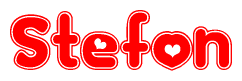 The image is a clipart featuring the word Stefon written in a stylized font with a heart shape replacing inserted into the center of each letter. The color scheme of the text and hearts is red with a light outline.