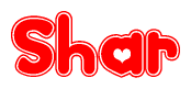 The image is a clipart featuring the word Shar written in a stylized font with a heart shape replacing inserted into the center of each letter. The color scheme of the text and hearts is red with a light outline.