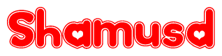 The image displays the word Shamusd written in a stylized red font with hearts inside the letters.
