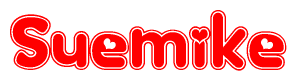 The image is a clipart featuring the word Suemike written in a stylized font with a heart shape replacing inserted into the center of each letter. The color scheme of the text and hearts is red with a light outline.
