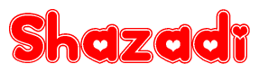 The image is a clipart featuring the word Shazadi written in a stylized font with a heart shape replacing inserted into the center of each letter. The color scheme of the text and hearts is red with a light outline.