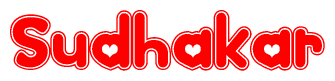 The image displays the word Sudhakar written in a stylized red font with hearts inside the letters.