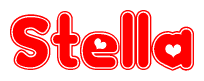 The image displays the word Stella written in a stylized red font with hearts inside the letters.