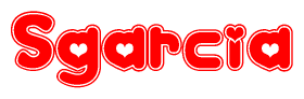 The image is a clipart featuring the word Sgarcia written in a stylized font with a heart shape replacing inserted into the center of each letter. The color scheme of the text and hearts is red with a light outline.
