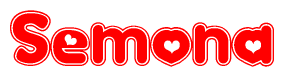 The image displays the word Semona written in a stylized red font with hearts inside the letters.