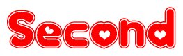 The image is a clipart featuring the word Second written in a stylized font with a heart shape replacing inserted into the center of each letter. The color scheme of the text and hearts is red with a light outline.