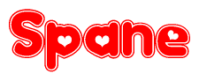 The image displays the word Spane written in a stylized red font with hearts inside the letters.