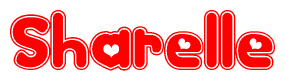 The image displays the word Sharelle written in a stylized red font with hearts inside the letters.