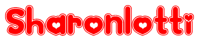 The image is a clipart featuring the word Sharonlotti written in a stylized font with a heart shape replacing inserted into the center of each letter. The color scheme of the text and hearts is red with a light outline.
