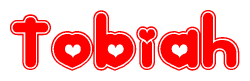 The image displays the word Tobiah written in a stylized red font with hearts inside the letters.