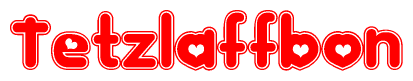 The image is a clipart featuring the word Tetzlaffbon written in a stylized font with a heart shape replacing inserted into the center of each letter. The color scheme of the text and hearts is red with a light outline.