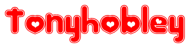 The image displays the word Tonyhobley written in a stylized red font with hearts inside the letters.