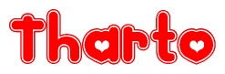 The image displays the word Tharto written in a stylized red font with hearts inside the letters.