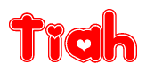 The image displays the word Tiah written in a stylized red font with hearts inside the letters.