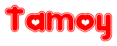 The image displays the word Tamoy written in a stylized red font with hearts inside the letters.