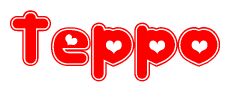 The image displays the word Teppo written in a stylized red font with hearts inside the letters.