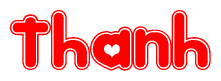The image is a clipart featuring the word Thanh written in a stylized font with a heart shape replacing inserted into the center of each letter. The color scheme of the text and hearts is red with a light outline.