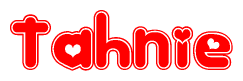 The image displays the word Tahnie written in a stylized red font with hearts inside the letters.
