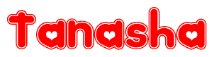 The image is a clipart featuring the word Tanasha written in a stylized font with a heart shape replacing inserted into the center of each letter. The color scheme of the text and hearts is red with a light outline.