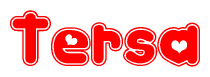 The image is a clipart featuring the word Tersa written in a stylized font with a heart shape replacing inserted into the center of each letter. The color scheme of the text and hearts is red with a light outline.