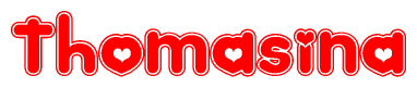 The image is a clipart featuring the word Thomasina written in a stylized font with a heart shape replacing inserted into the center of each letter. The color scheme of the text and hearts is red with a light outline.