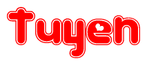 The image is a clipart featuring the word Tuyen written in a stylized font with a heart shape replacing inserted into the center of each letter. The color scheme of the text and hearts is red with a light outline.