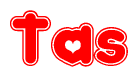 The image displays the word Tas written in a stylized red font with hearts inside the letters.