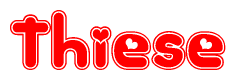 The image displays the word Thiese written in a stylized red font with hearts inside the letters.