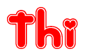 The image is a clipart featuring the word Thi written in a stylized font with a heart shape replacing inserted into the center of each letter. The color scheme of the text and hearts is red with a light outline.