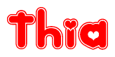 The image is a clipart featuring the word Thia written in a stylized font with a heart shape replacing inserted into the center of each letter. The color scheme of the text and hearts is red with a light outline.