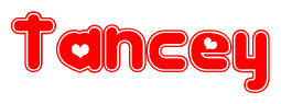 The image displays the word Tancey written in a stylized red font with hearts inside the letters.