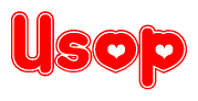 The image is a clipart featuring the word Usop written in a stylized font with a heart shape replacing inserted into the center of each letter. The color scheme of the text and hearts is red with a light outline.