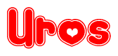 The image is a clipart featuring the word Uros written in a stylized font with a heart shape replacing inserted into the center of each letter. The color scheme of the text and hearts is red with a light outline.