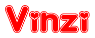 The image displays the word Vinzi written in a stylized red font with hearts inside the letters.