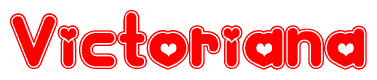 The image displays the word Victoriana written in a stylized red font with hearts inside the letters.