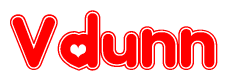 The image displays the word Vdunn written in a stylized red font with hearts inside the letters.
