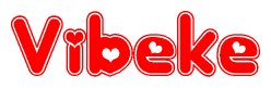 The image is a clipart featuring the word Vibeke written in a stylized font with a heart shape replacing inserted into the center of each letter. The color scheme of the text and hearts is red with a light outline.
