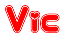 The image displays the word Vic written in a stylized red font with hearts inside the letters.