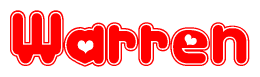 The image is a clipart featuring the word Warren written in a stylized font with a heart shape replacing inserted into the center of each letter. The color scheme of the text and hearts is red with a light outline.