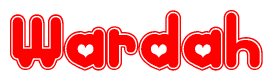 The image displays the word Wardah written in a stylized red font with hearts inside the letters.