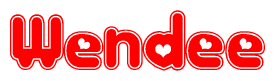 The image is a clipart featuring the word Wendee written in a stylized font with a heart shape replacing inserted into the center of each letter. The color scheme of the text and hearts is red with a light outline.