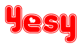 The image displays the word Yesy written in a stylized red font with hearts inside the letters.