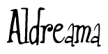The image contains the word 'Aldreama' written in a cursive, stylized font.