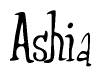 The image is a stylized text or script that reads 'Ashia' in a cursive or calligraphic font.