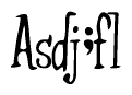 The image is a stylized text or script that reads 'Asdj;fl' in a cursive or calligraphic font.