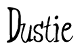 The image is a stylized text or script that reads 'Dustie' in a cursive or calligraphic font.